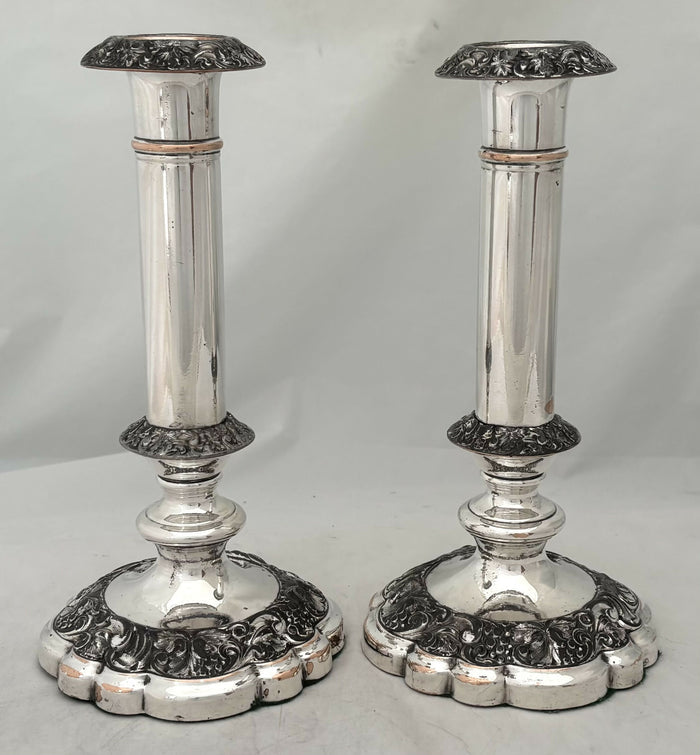 Pair of George IV Old Sheffield Plate Candlesticks. Roberts, Cadman & Co. Circa 1820.
