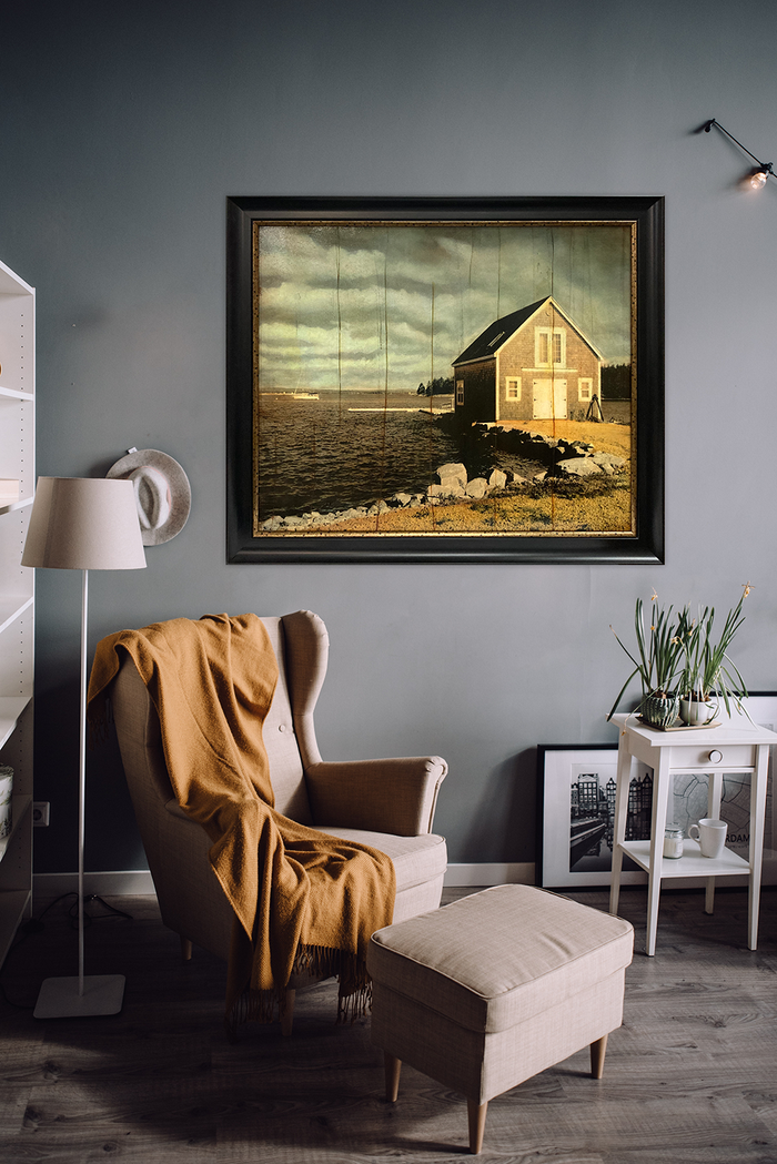 Pezhman Boathouse: Hand Embellished Framed Art Print