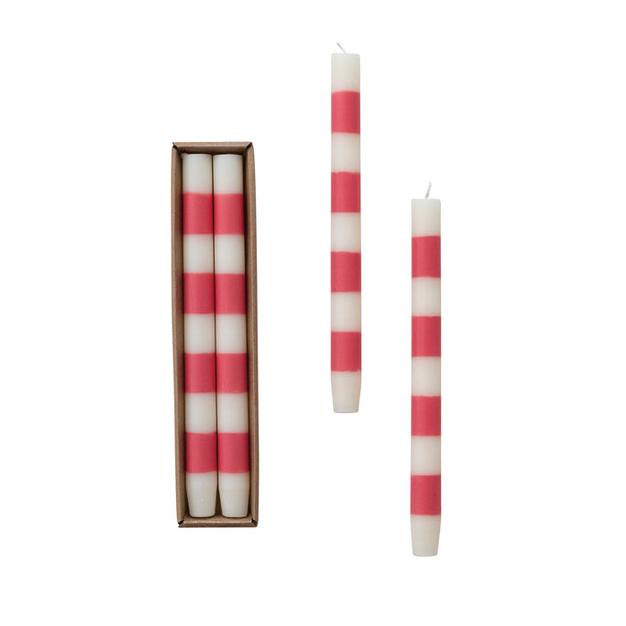 Pink Stripe Taper Candles in Box - The Preppy Bunny