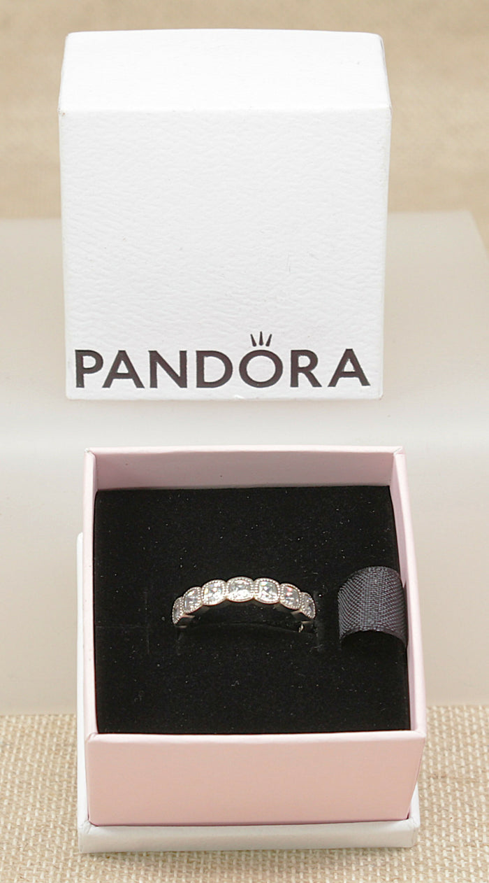 Pretty Pandora Sterling Silver CZ Half Eternity Ring