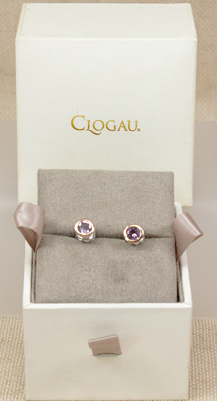 Pretty Silver, Amethyst & Welsh Gold Overlay Stud Earrings by Clogau – Boxed