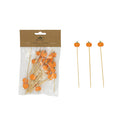 Bamboo Single Use Picks w/ Pumpkin Shaped Handles, Natural, Orange Color & Black, Set of 50