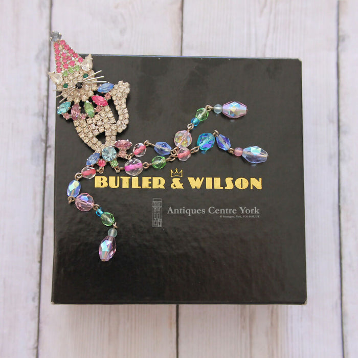 Rare Butler & Wilson Large Crystal Cat Brooch