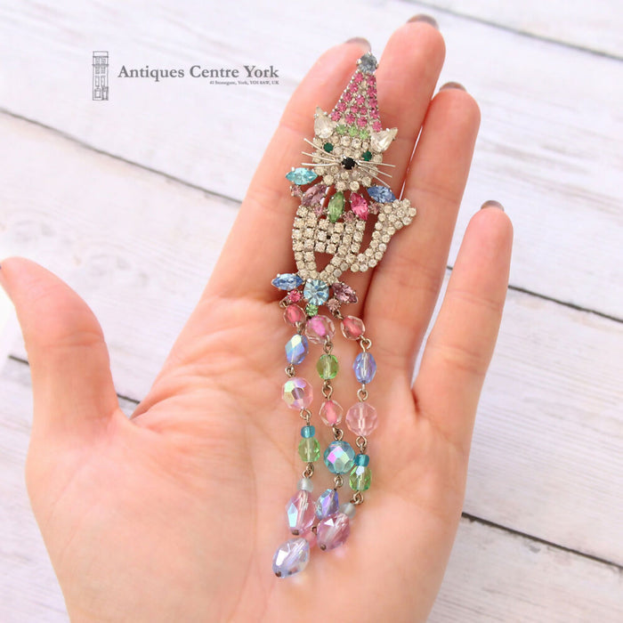 Rare Butler & Wilson Large Crystal Cat Brooch