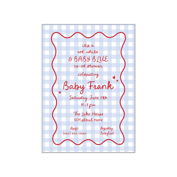 red, white & baby blue | invitation