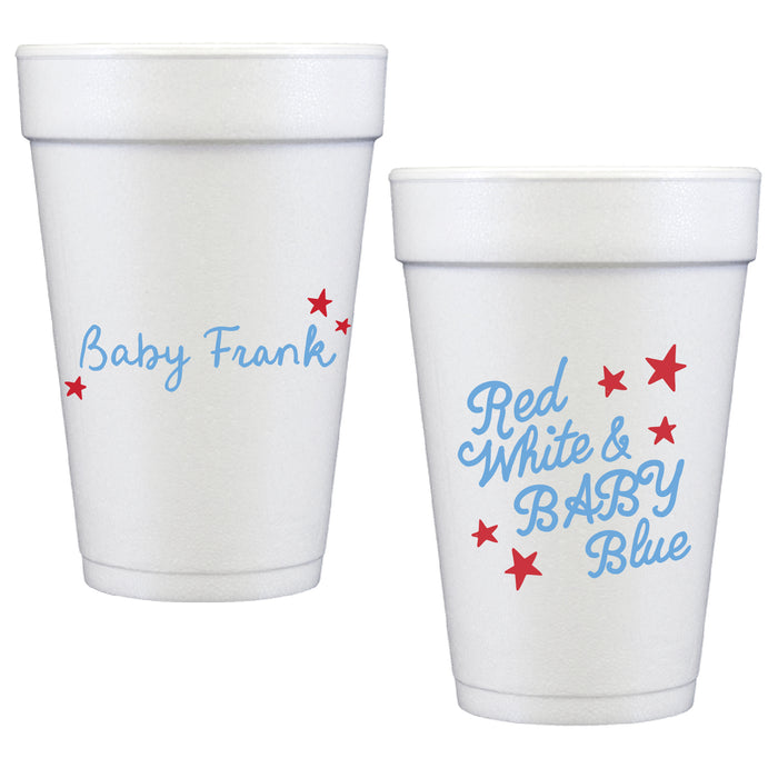 red, white & baby blue | styrofoam cups