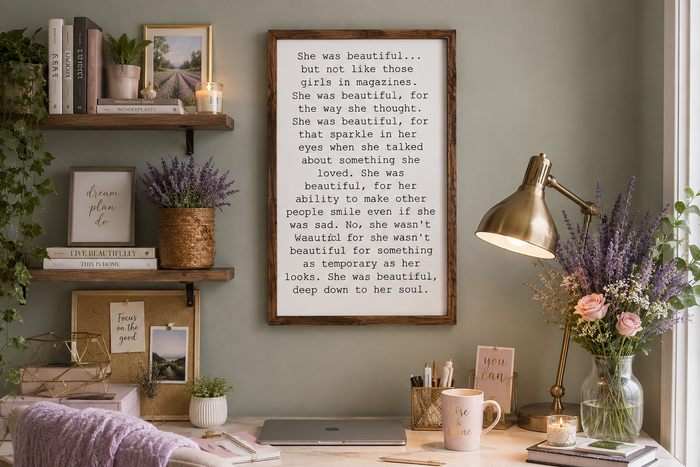 She Was Beautiful Wood Sign | Inspirational Quote Wall Decor | Painted Wooden Motivational Sign | Bedroom Office Gift for Women