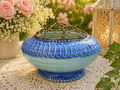 Shelley Harmony Blue Ceramic Flower Bowl with Metal Frog