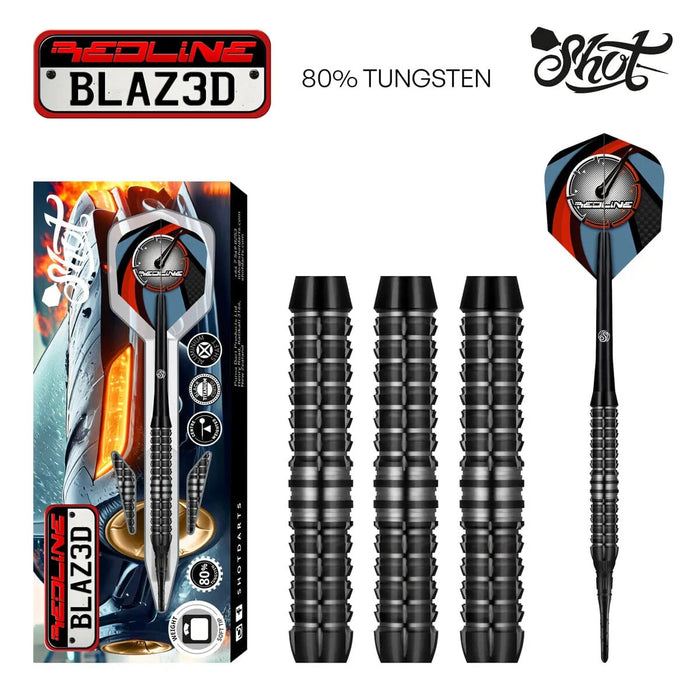 Shot Darts Redline BLAZ3D Soft Tip Dart Set - 80% Tungsten Barrels-20gm