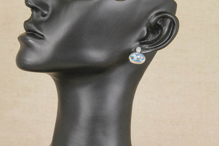Silver & Abelone Ear Stud Earrings