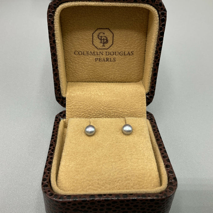 Silver and Grey Pearl Stud Earrings by Coleman Douglas