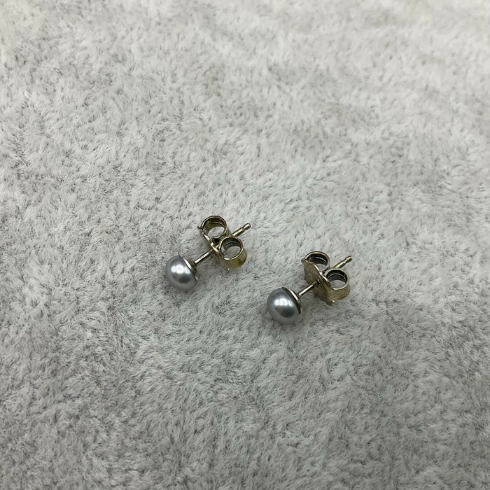 Silver and Grey Pearl Stud Earrings by Coleman Douglas
