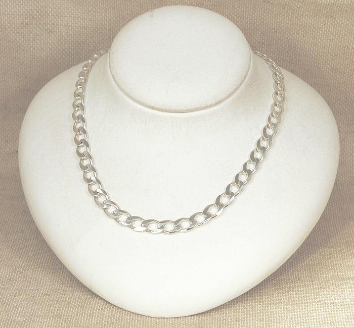 Silver Chunky Flat Curb Link Necklace Chain
