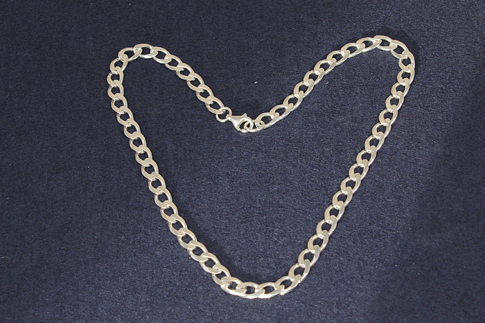 Silver Chunky Flat Curb Link Necklace Chain