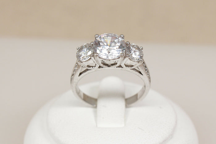Silver & CZ Trilogy Ring