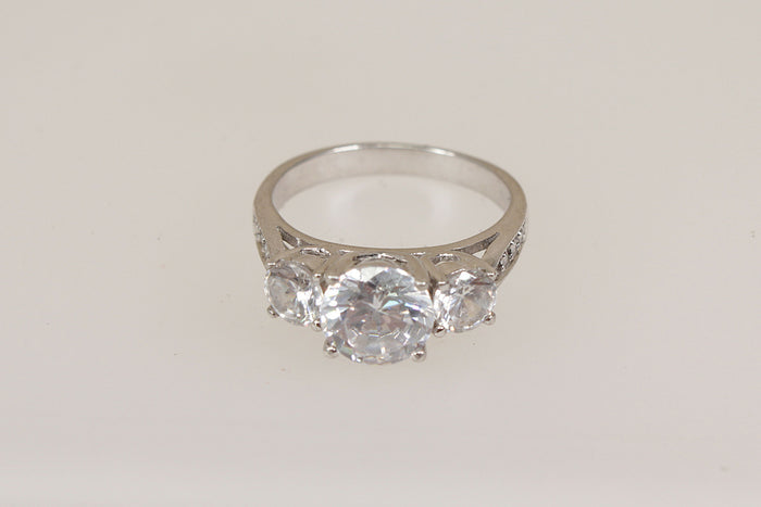 Silver & CZ Trilogy Ring