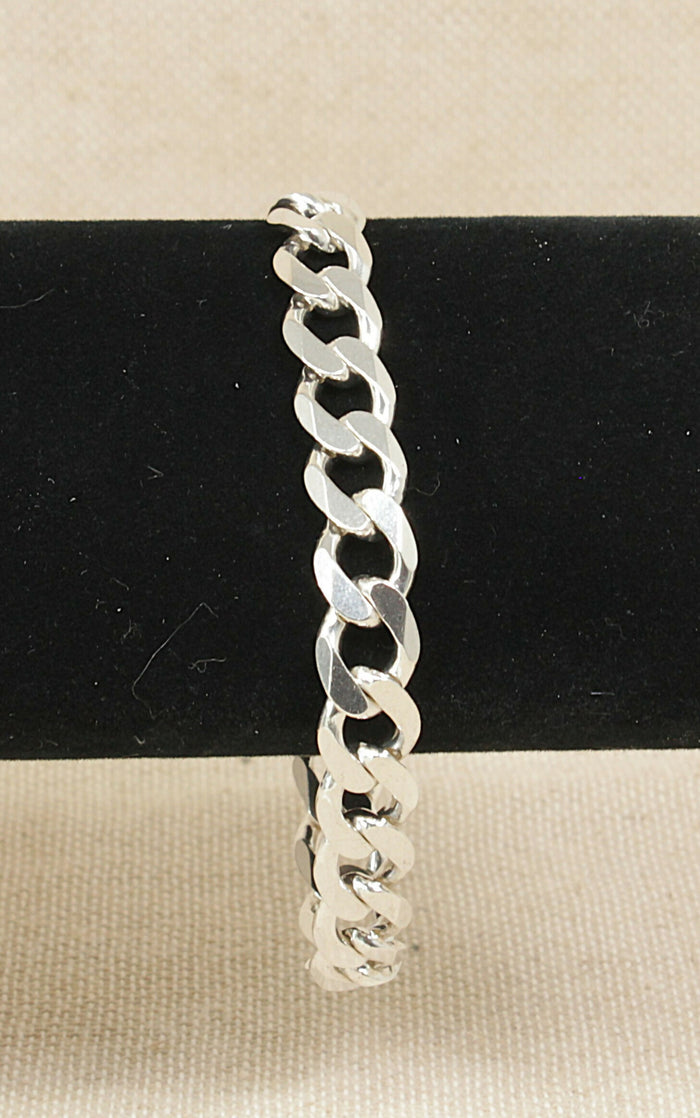 Silver Flat Curb Link Bracelet with Lobster Clasp