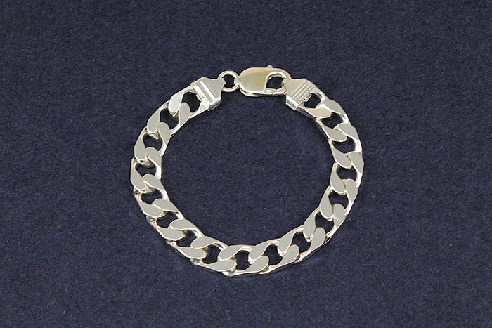 Silver Flat Curb Link Bracelet with Lobster Clasp