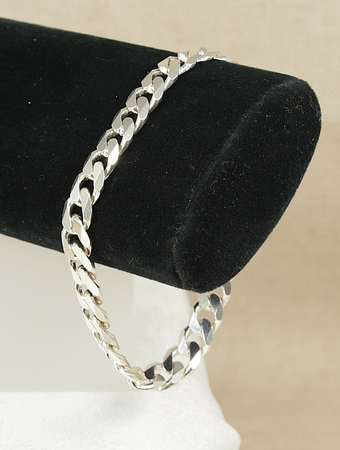 Silver Flat Curb Link Bracelet with Lobster Clasp