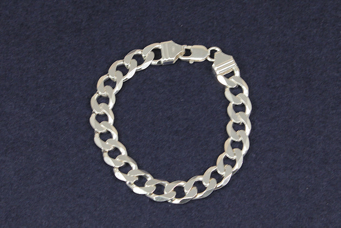 Silver Flat Curb Link Bracelet with Lobster Clasp