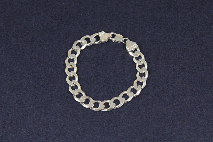 Silver Flat Curb Link Bracelet with Lobster Clasp