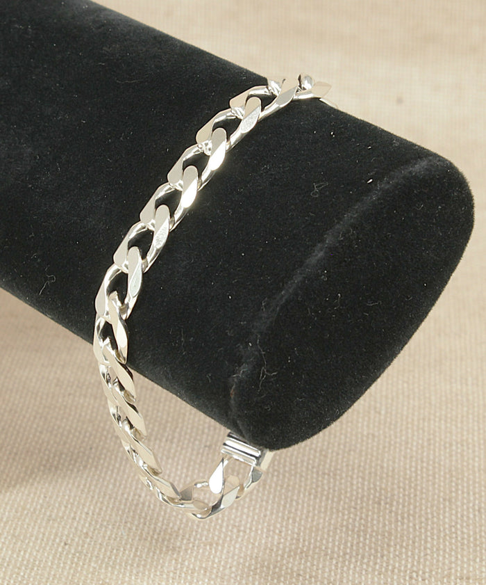 Silver Flat Curb Link Bracelet with Lobster Clasp