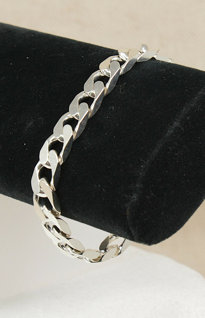 Silver Flat Curb Link Bracelet with Lobster Clasp