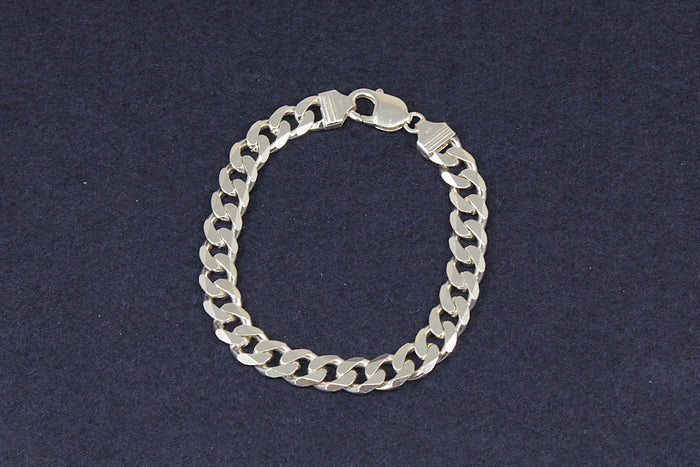 Silver Flat Curb Link Bracelet with Lobster Clasp