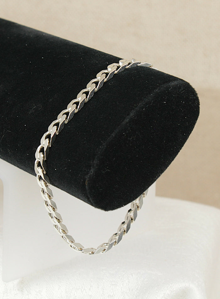Silver Flat Curb Link Bracelet with Lobster Clasp