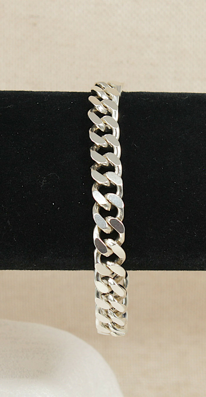 Silver Flat Curb Link Bracelet with Lobster Clasp