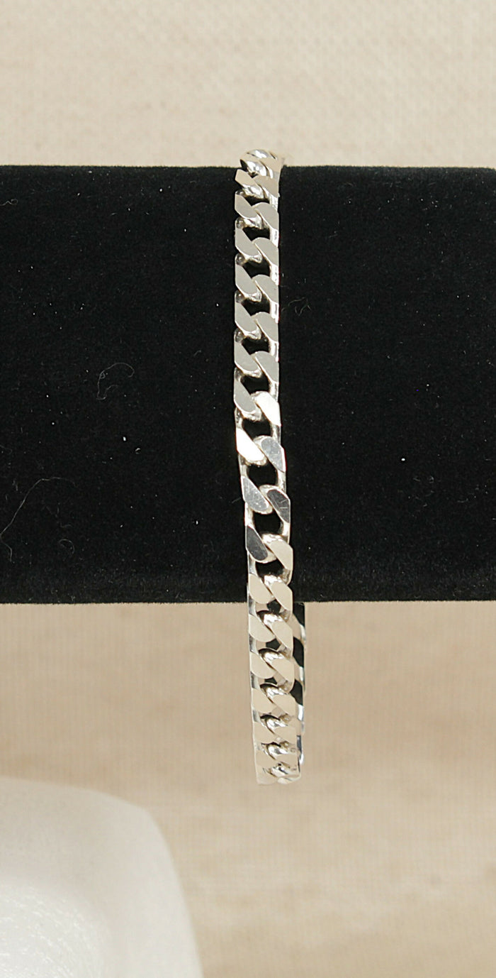 Silver Flat Curb Link Bracelet with Lobster Clasp