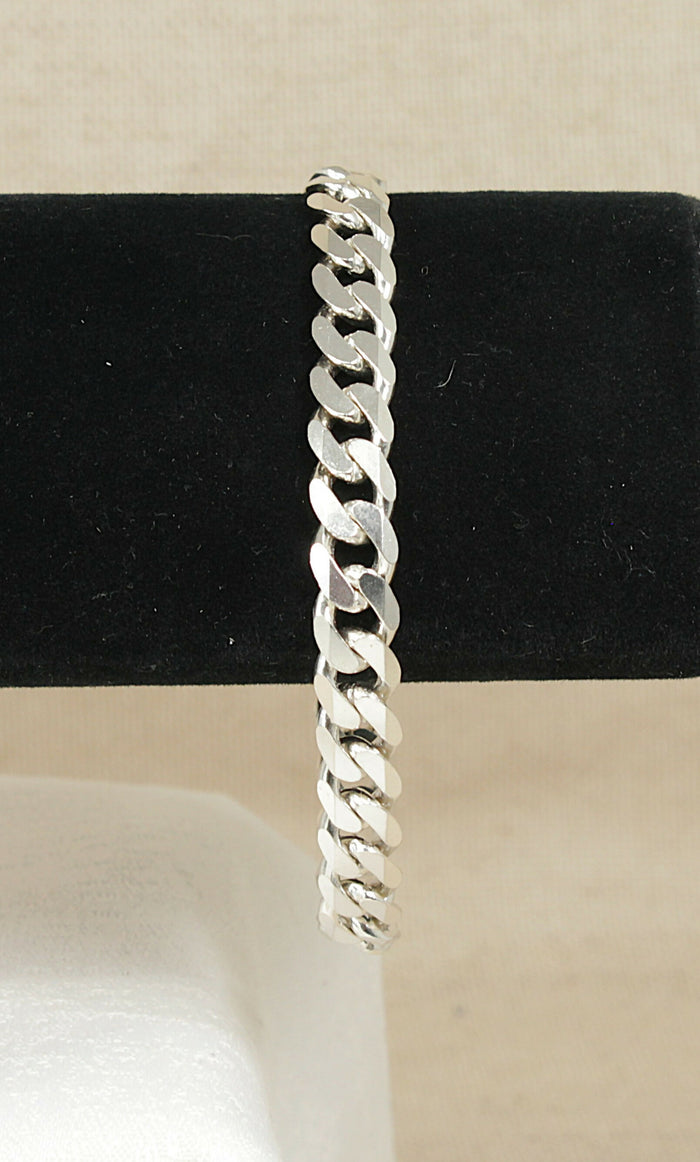 Silver Flat Curb Link Bracelet with Lobster Clasp