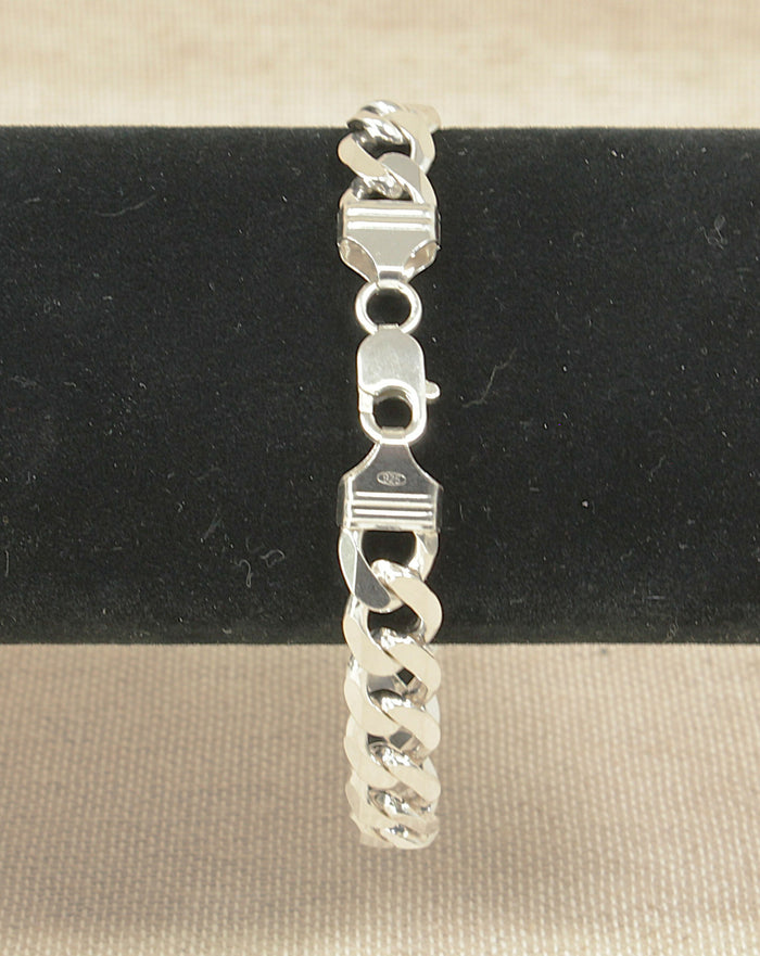 Silver Flat Curb Link Bracelet with Lobster Clasp