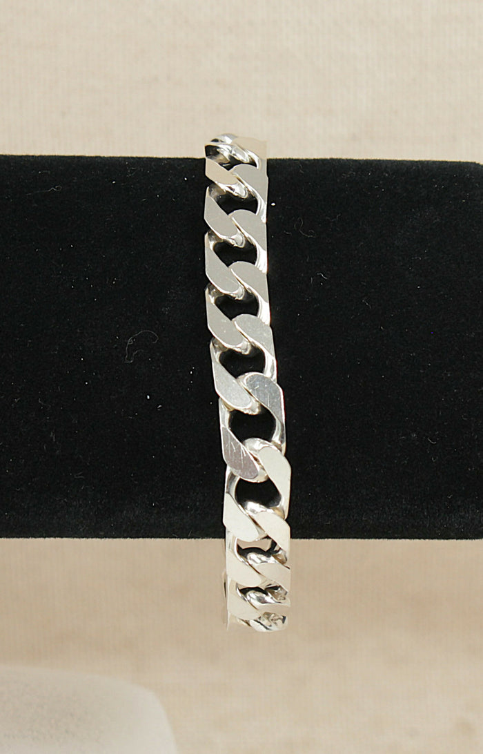 Silver Flat Curb Link Bracelet with Lobster Clasp