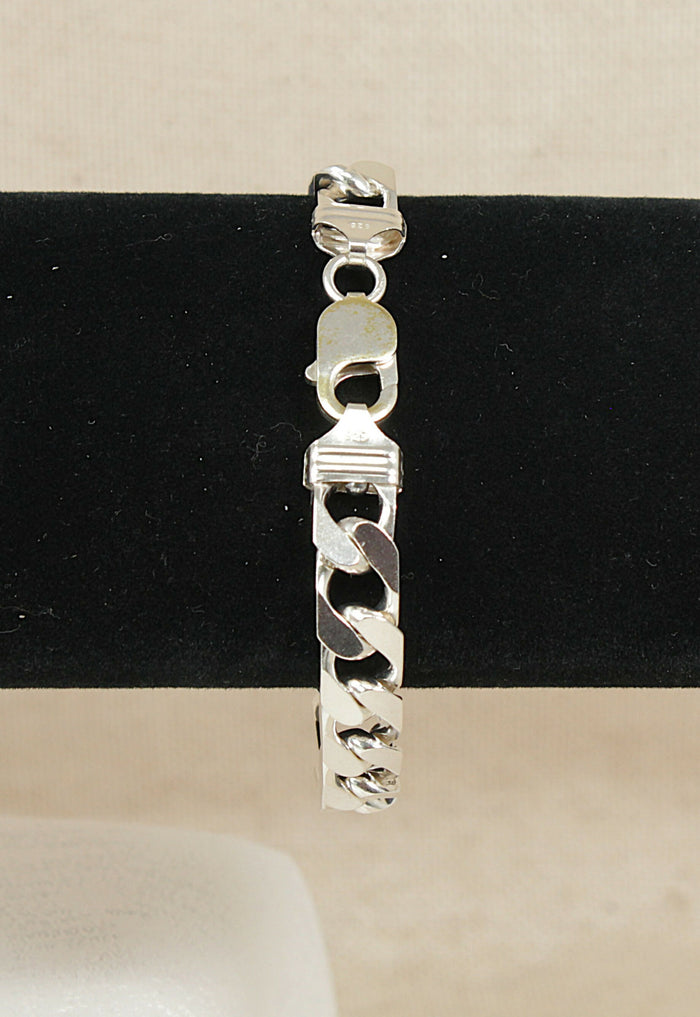 Silver Flat Curb Link Bracelet with Lobster Clasp