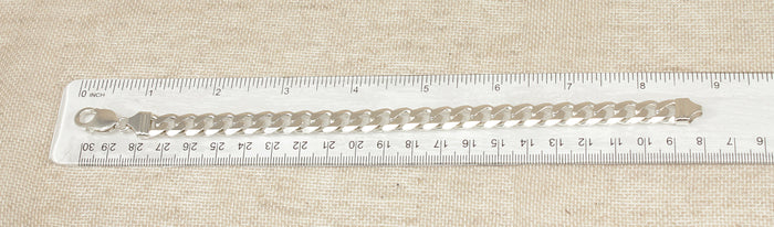Silver Flat Curb Link Bracelet with Lobster Clasp