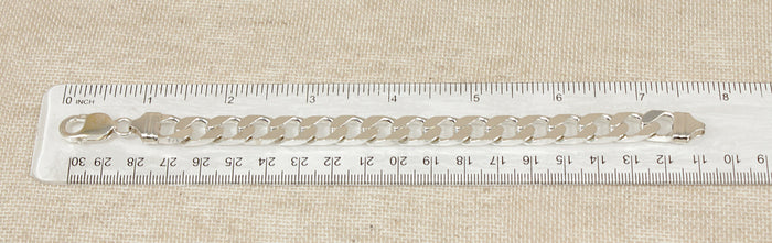 Silver Flat Curb Link Bracelet with Lobster Clasp