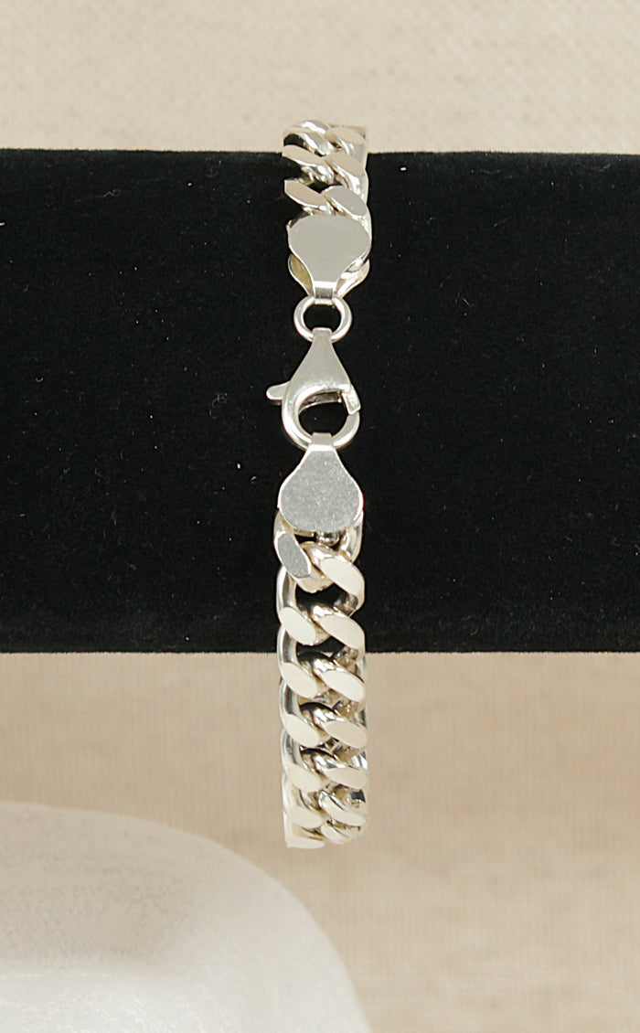 Silver Flat Curb Link Bracelet with Lobster Clasp
