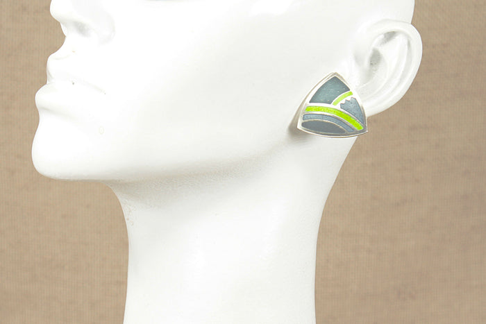 Silver & Green Enamel Necklet & Earring Set