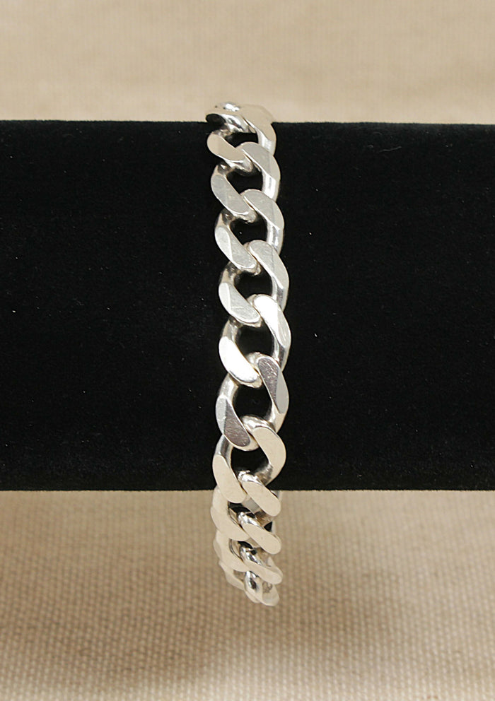Silver Hefty Flat Curb Link Bracelet
