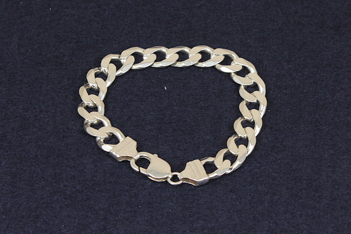 Silver Hefty Flat Curb Link Bracelet