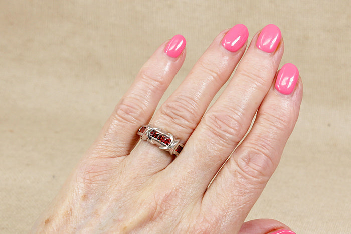 Silver & Red Crystal Ring