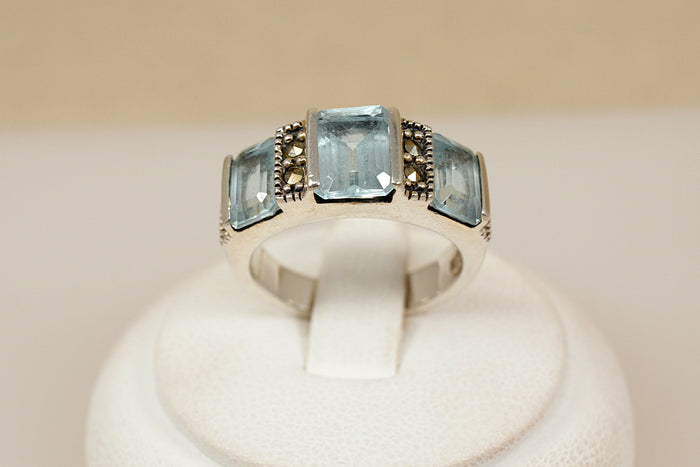 Silver & Topaz Trilogy Ring with Marcasite