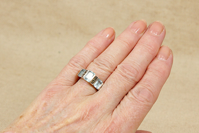 Silver & Topaz Trilogy Ring with Marcasite