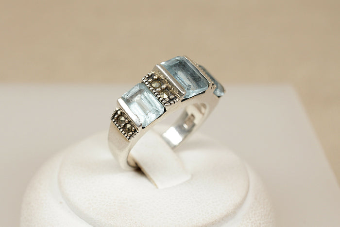 Silver & Topaz Trilogy Ring with Marcasite