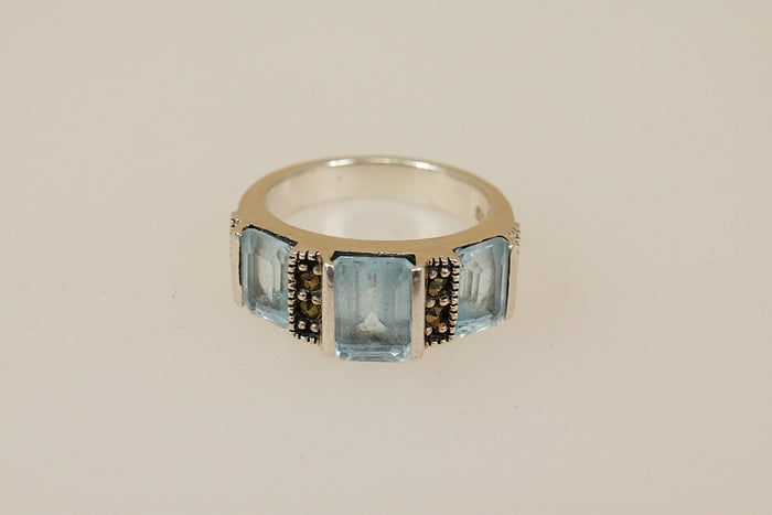 Silver & Topaz Trilogy Ring with Marcasite