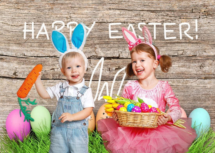 Spring Happy Easter Theme Photography Backdrop Easter Backdrop Easter Eggs Grass Plank Backdrop - Decotree.co Online Shop