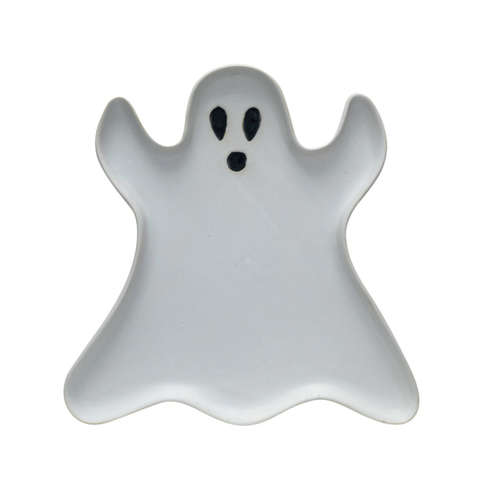 Stoneware Ghost Shaped Plate, Matte White & Black - The Preppy Bunny