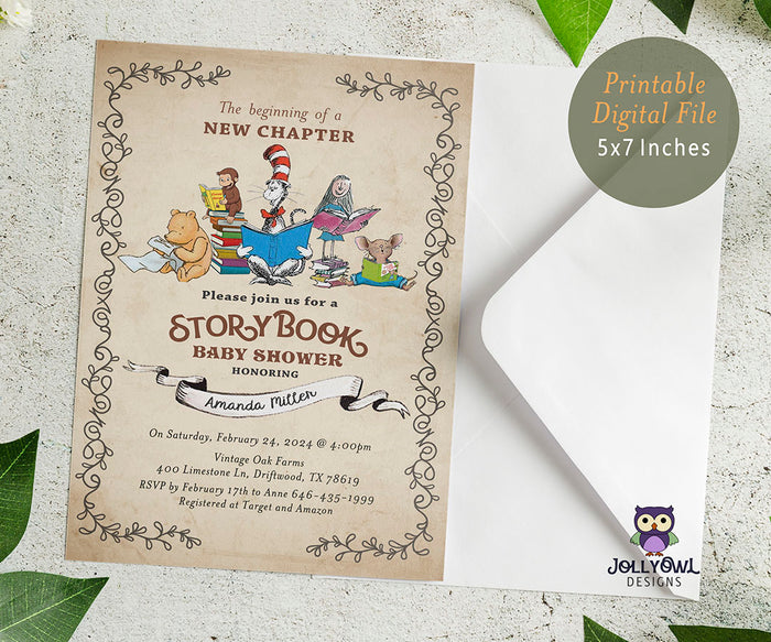 Storybook-Book Themed Baby Shower Invitation Card - Jolly Owl Designs
