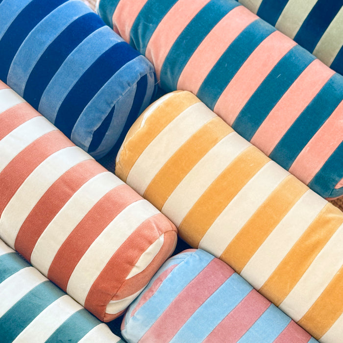 Stripe Velvet Bolster, Silver Blue/Dark Blue
